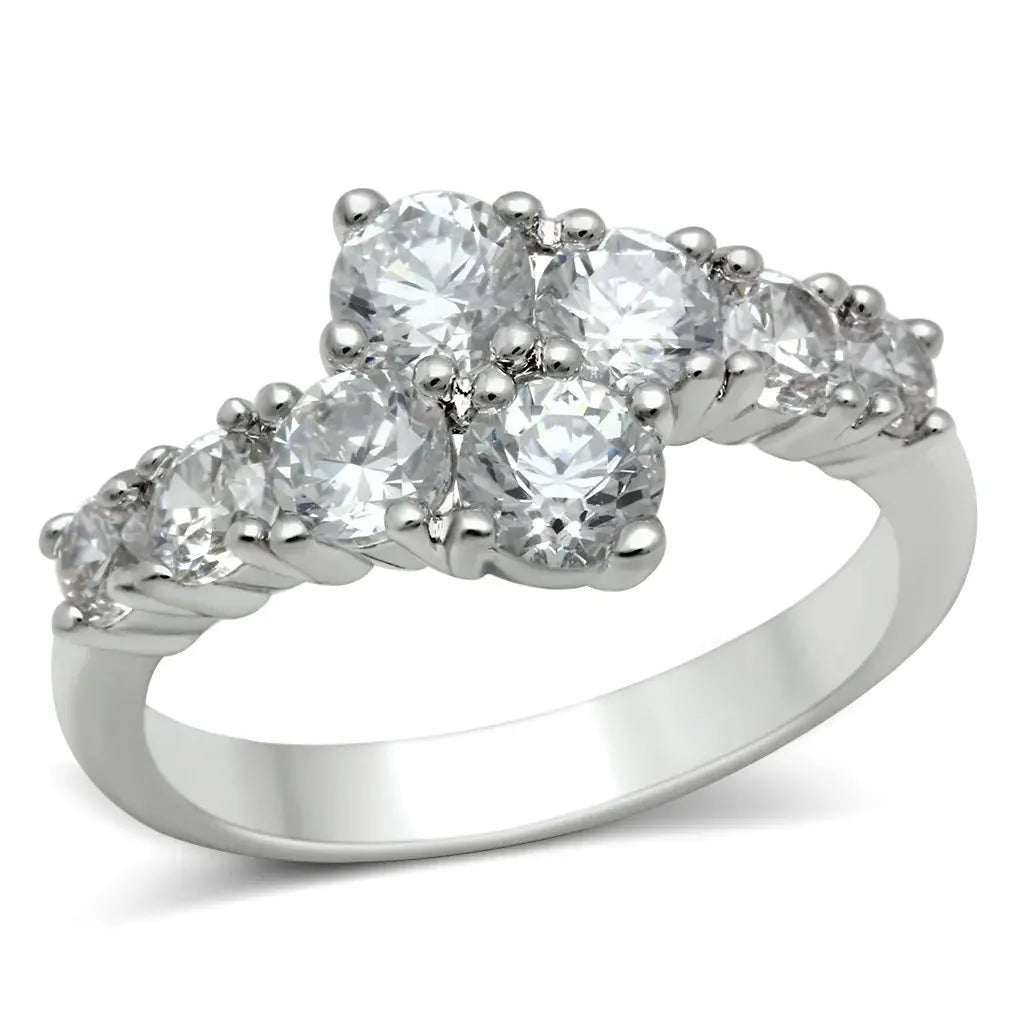 3W132 - Rhodium Brass Ring with AAA Grade CZ in Clear - Alamode - Flyclothing LLC