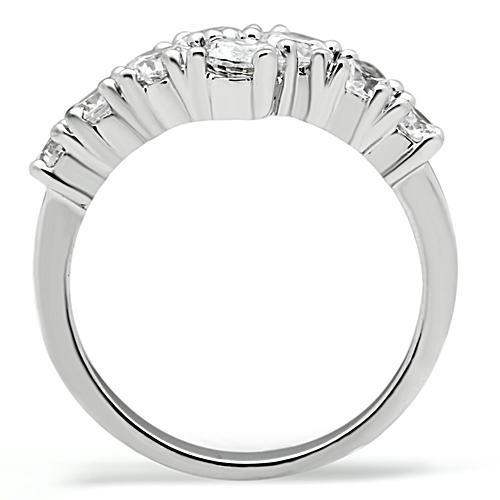 3W132 - Rhodium Brass Ring with AAA Grade CZ in Clear - Alamode - Flyclothing LLC
