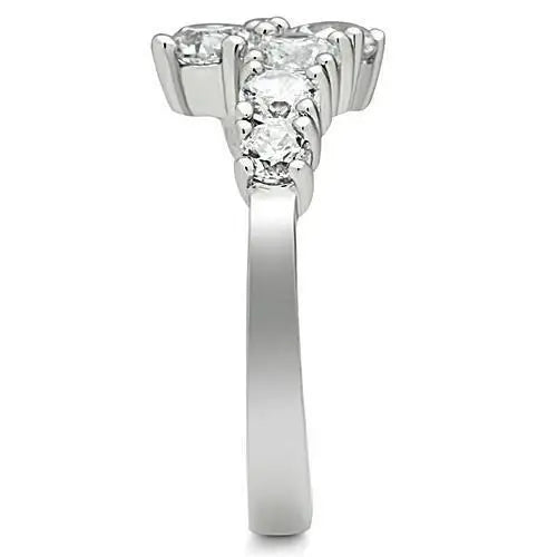 3W132 - Rhodium Brass Ring with AAA Grade CZ in Clear - Alamode - Flyclothing LLC