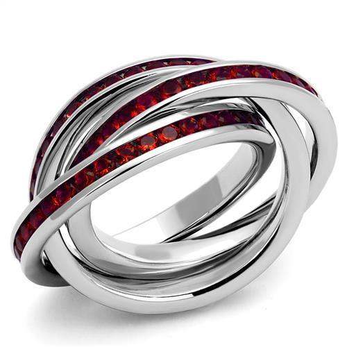 3W1333 - Rhodium Brass Ring with Synthetic Synthetic Glass in Siam - Alamode - Flyclothing LLC