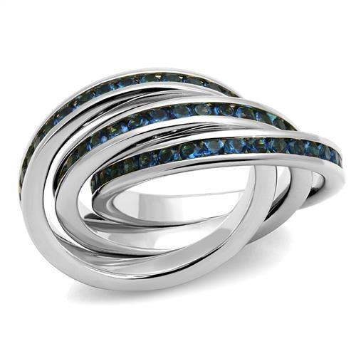 3W1334 - Rhodium Brass Ring with Synthetic Synthetic Glass in Montana - Alamode - Flyclothing LLC