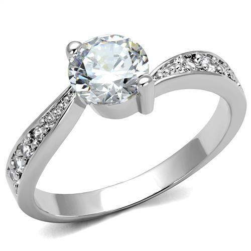 3W1337 - Rhodium Brass Ring with AAA Grade CZ in Clear - Alamode - Flyclothing LLC