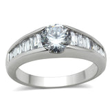 3W133 - Rhodium Brass Ring with AAA Grade CZ  in Clear - Alamode