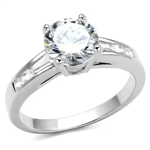 3W1341 - Rhodium Brass Ring with AAA Grade CZ  in Clear - Alamode