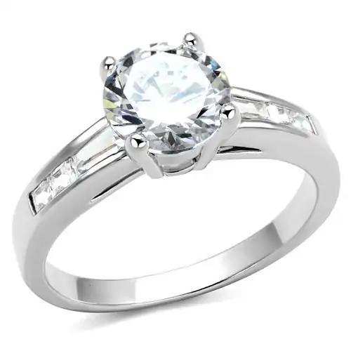 3W1341 - Rhodium Brass Ring with AAA Grade CZ in Clear - Alamode - Flyclothing LLC
