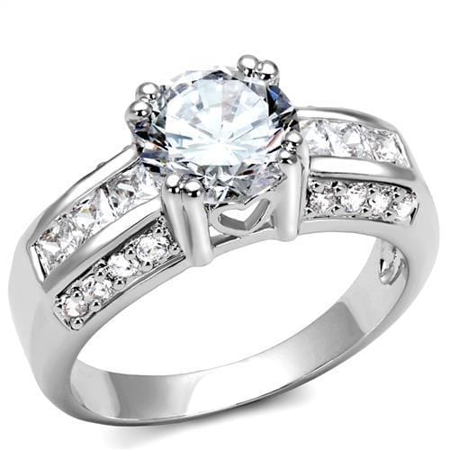 3W1344 - Rhodium Brass Ring with AAA Grade CZ  in Clear - Alamode