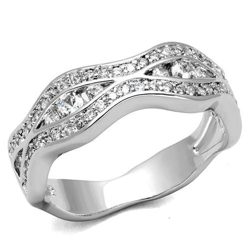 3W1345 - Rhodium Brass Ring with AAA Grade CZ  in Clear - Alamode