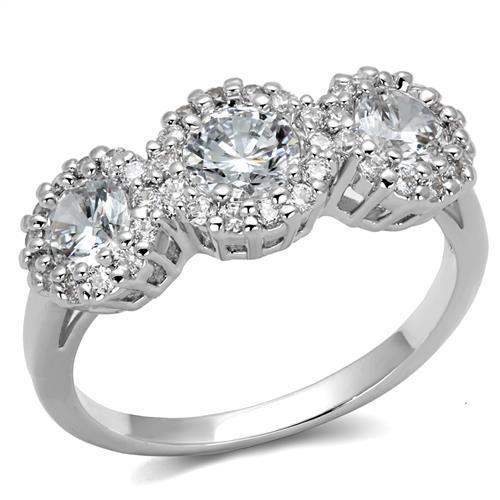 3W1347 - Rhodium Brass Ring with AAA Grade CZ in Clear - Alamode - Flyclothing LLC