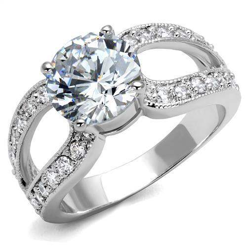 3W1348 - Rhodium Brass Ring with AAA Grade CZ in Clear - Alamode - Flyclothing LLC