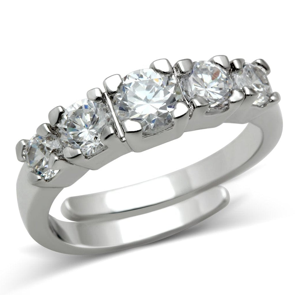 3W134 - Rhodium Brass Ring with AAA Grade CZ  in Clear - Alamode