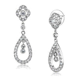 3W1351 - Rhodium Brass Earrings with AAA Grade CZ  in Clear - Alamode