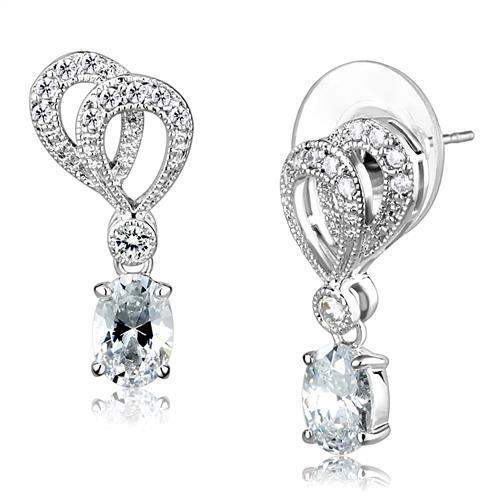 3W1355 - Rhodium Brass Earrings with AAA Grade CZ in Clear - Alamode - Flyclothing LLC