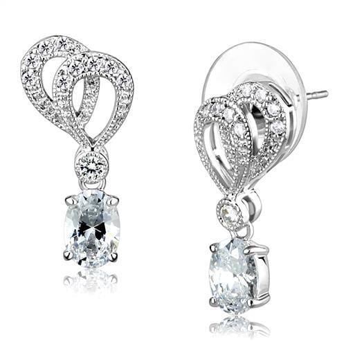 3W1355 - Rhodium Brass Earrings with AAA Grade CZ  in Clear - Alamode