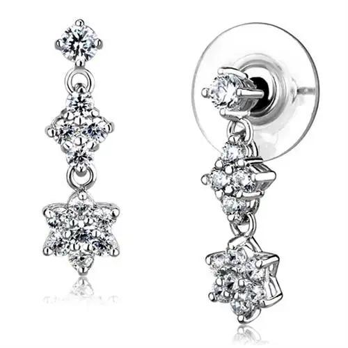 3W1357 - Rhodium Brass Earrings with AAA Grade CZ  in Clear - Alamode