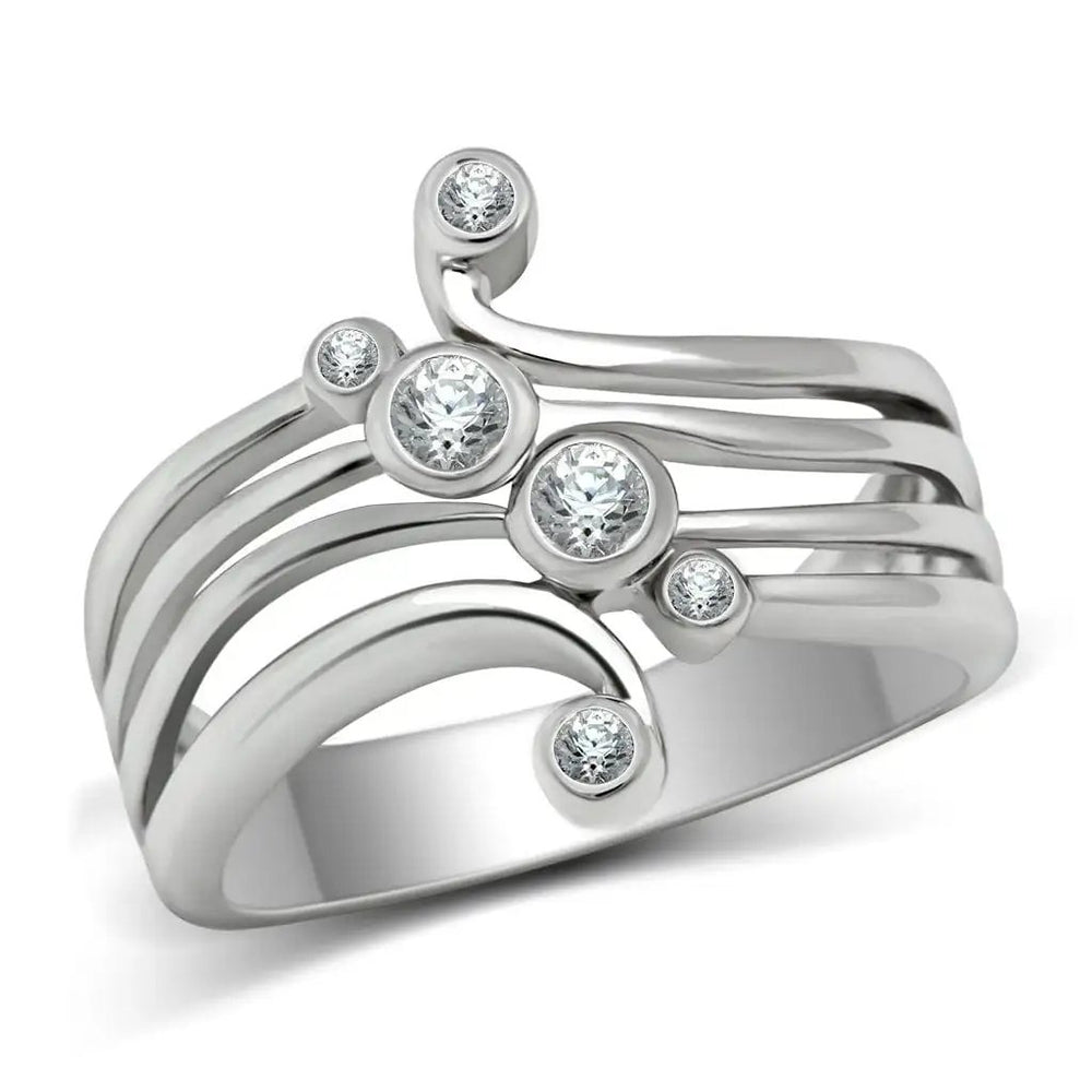3W135 - Rhodium Brass Ring with AAA Grade CZ  in Clear - Alamode