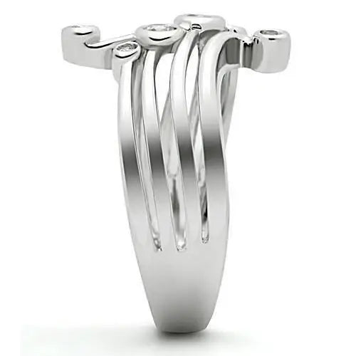 3W135 - Rhodium Brass Ring with AAA Grade CZ in Clear - Alamode - Flyclothing LLC