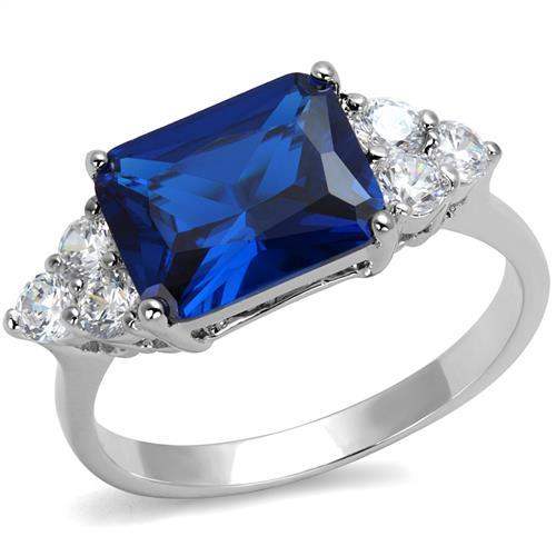 3W1367 - Rhodium Brass Ring with Synthetic Spinel in London Blue - Alamode - Flyclothing LLC