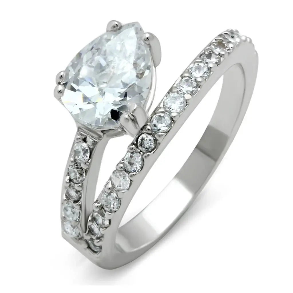 3W136 - Rhodium Brass Ring with AAA Grade CZ in Clear - Alamode - Flyclothing LLC