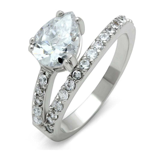 3W136 - Rhodium Brass Ring with AAA Grade CZ in Clear - Alamode - Flyclothing LLC