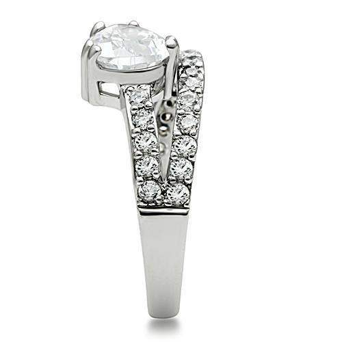 3W136 - Rhodium Brass Ring with AAA Grade CZ in Clear - Alamode - Flyclothing LLC