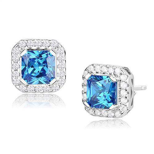 3W1370 - Rhodium 925 Sterling Silver Earrings with Synthetic Spinel in London Blue - Alamode - Flyclothing LLC