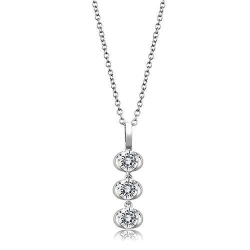 3W1373 - Rhodium 925 Sterling Silver Chain Pendant with AAA Grade CZ  in Clear - Alamode