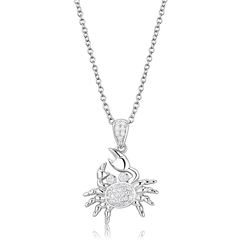 3W1377 - Rhodium 925 Sterling Silver Chain Pendant with AAA Grade CZ  in Clear - Alamode