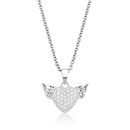 3W1378 - Rhodium 925 Sterling Silver Chain Pendant with AAA Grade CZ  in Clear