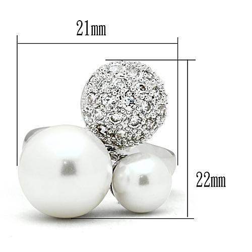 3W137 - Rhodium Brass Ring with Synthetic Pearl in White - Alamode - Flyclothing LLC