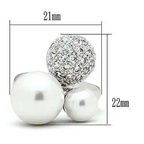 3W137 - Rhodium Brass Ring with Synthetic Pearl in White - Alamode - Flyclothing LLC