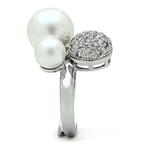 3W137 - Rhodium Brass Ring with Synthetic Pearl in White - Alamode - Flyclothing LLC