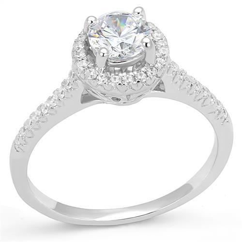 3W1386 - Rhodium 925 Sterling Silver Ring with AAA Grade CZ  in Clear - Alamode