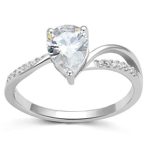 3W1389 - Rhodium 925 Sterling Silver Ring with AAA Grade CZ in Clear - Alamode - Flyclothing LLC