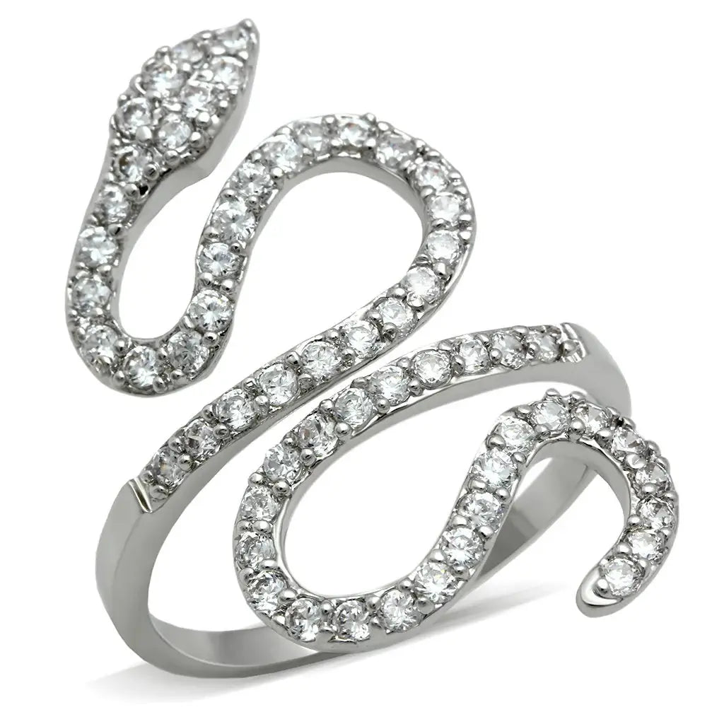 3W138 - Rhodium Brass Ring with AAA Grade CZ in Clear - Alamode - Flyclothing LLC