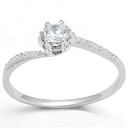 3W1392 - Rhodium 925 Sterling Silver Ring with AAA Grade CZ  in Clear - Alamode