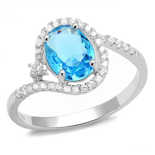 3W1393 - Rhodium 925 Sterling Silver Ring with Synthetic Spinel in London Blue - Alamode