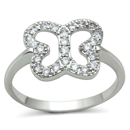 3W139 - Rhodium Brass Ring with AAA Grade CZ in Clear - Alamode - Flyclothing LLC