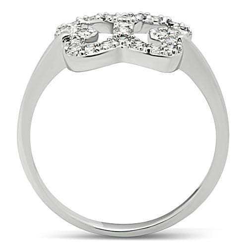 3W139 - Rhodium Brass Ring with AAA Grade CZ in Clear - Alamode - Flyclothing LLC