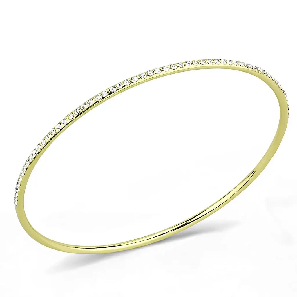 3W1406 - Gold Brass Bangle with Top Grade Crystal in Clear - Alamode - Flyclothing LLC