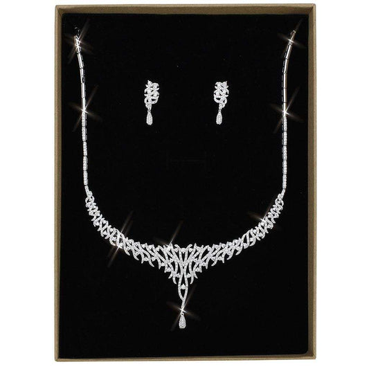 3W1413 - Rhodium Brass Jewelry Sets with AAA Grade CZ in Clear - Alamode - Flyclothing LLC