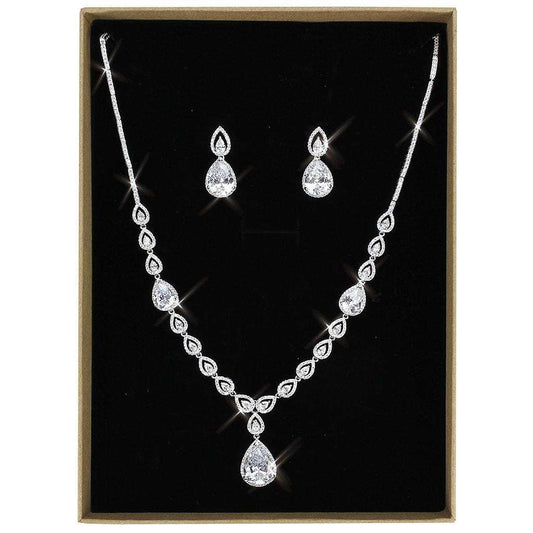 3W1427 - Rhodium Brass Jewelry Sets with AAA Grade CZ in Clear - Alamode - Flyclothing LLC