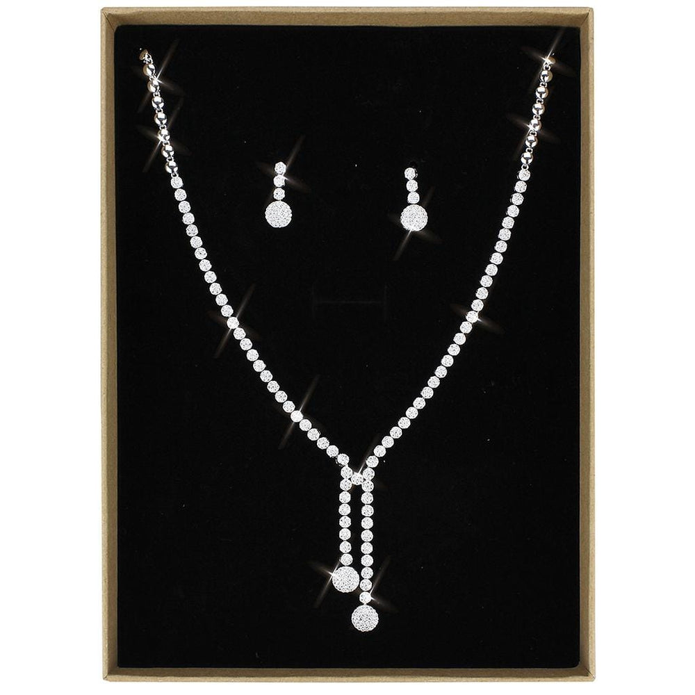 3W1428 - Rhodium Brass Jewelry Sets with AAA Grade CZ  in Clear - Alamode