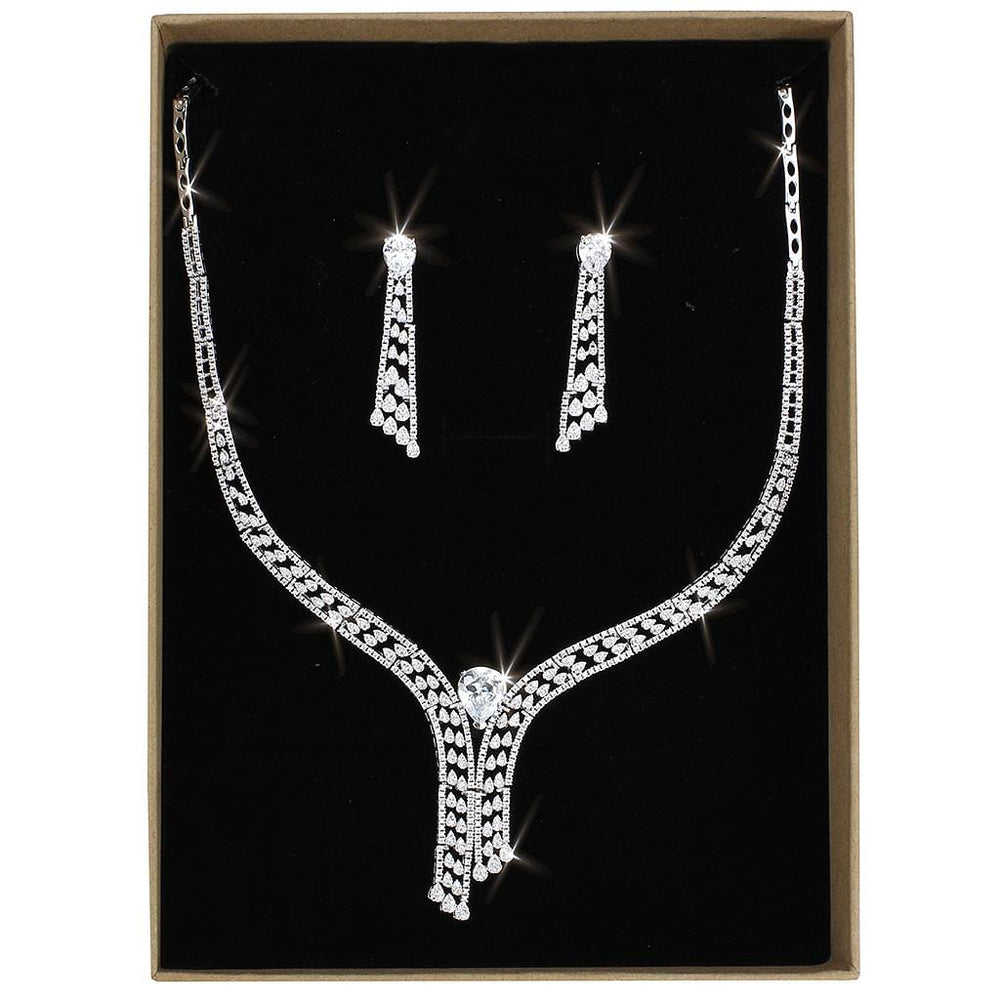 3W1434 - Rhodium Brass Jewelry Sets with AAA Grade CZ  in Clear - Alamode