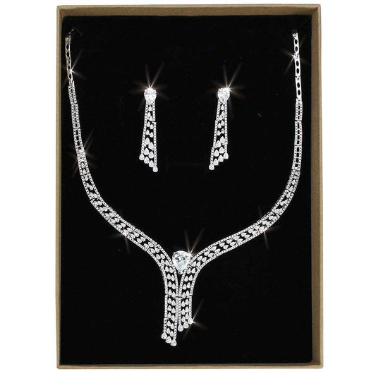 3W1434 - Rhodium Brass Jewelry Sets with AAA Grade CZ in Clear - Alamode - Flyclothing LLC