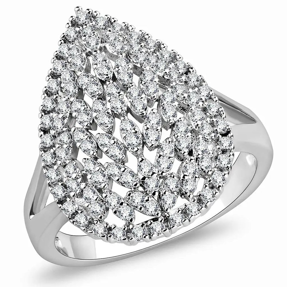 3W1436 - Rhodium Brass Ring with AAA Grade CZ  in Clear - Alamode