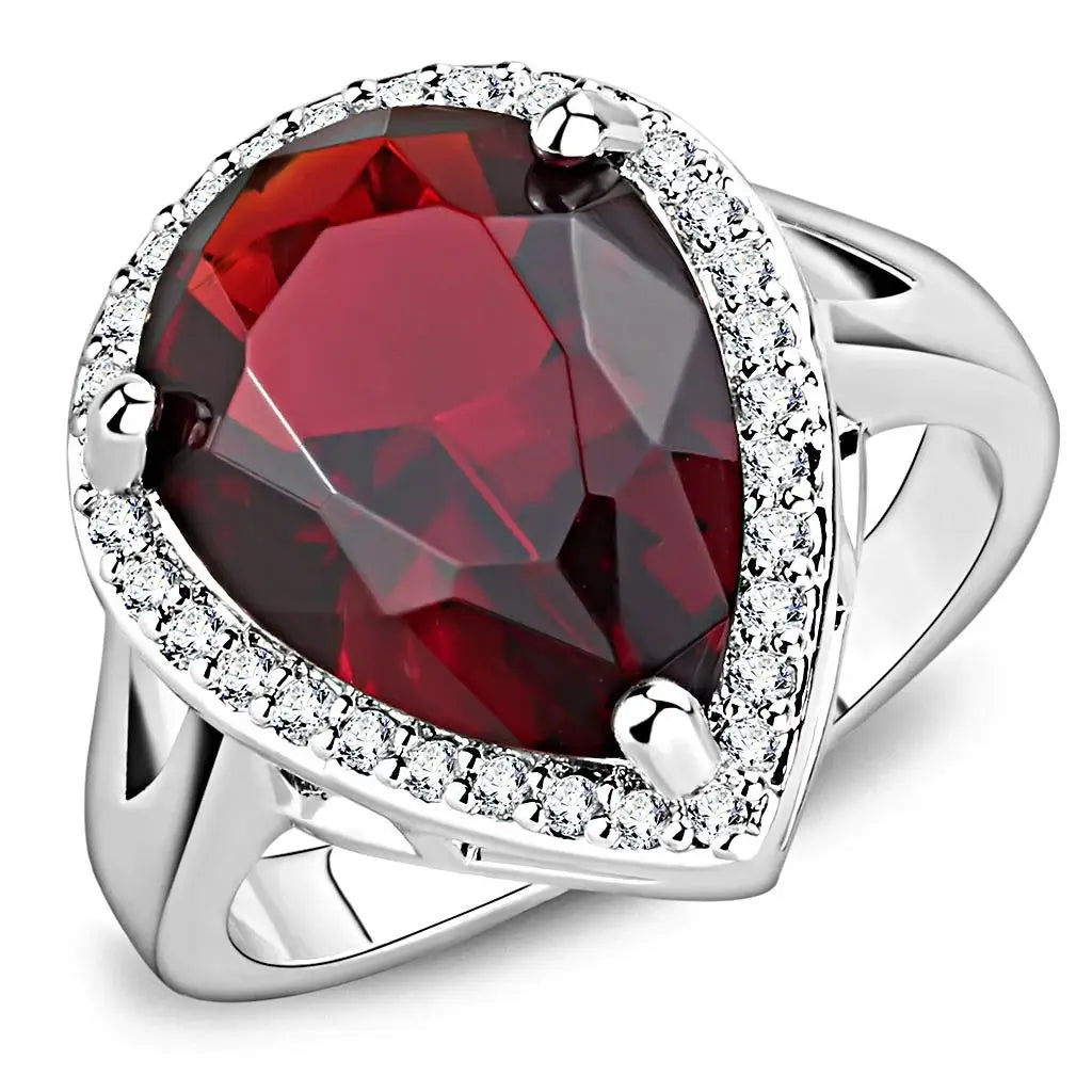 3W1438 - Rhodium Brass Ring with Synthetic Synthetic Glass in Siam - Alamode - Flyclothing LLC