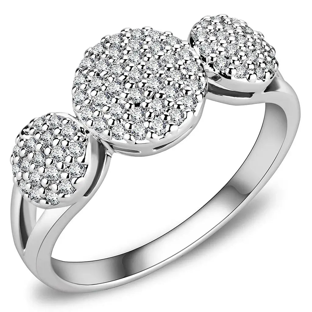 3W1440 - Rhodium Brass Ring with AAA Grade CZ in Clear - Alamode - Flyclothing LLC