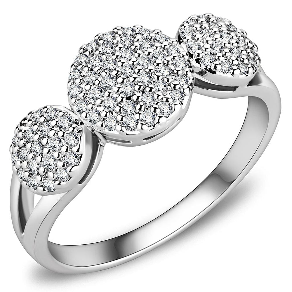 3W1440 - Rhodium Brass Ring with AAA Grade CZ  in Clear - Alamode