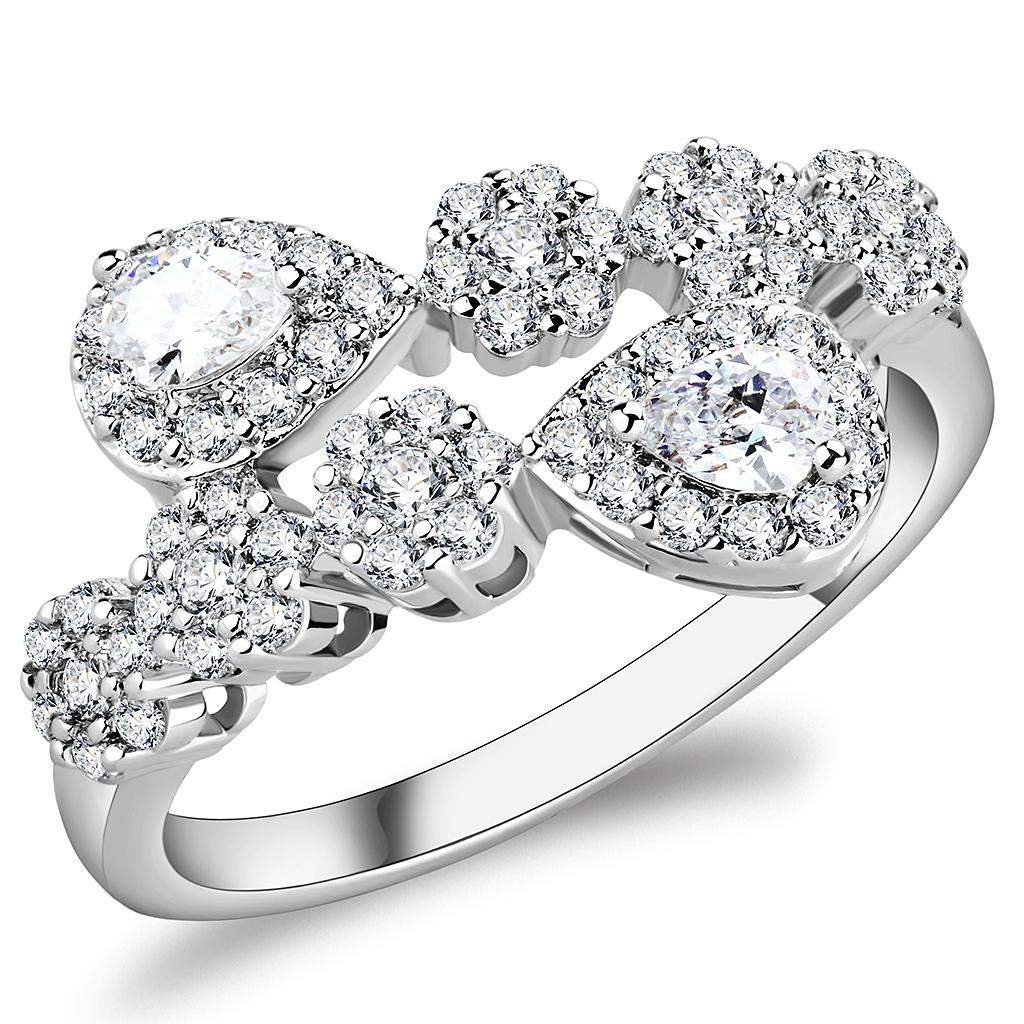 3W1441 - Rhodium Brass Ring with AAA Grade CZ in Clear - Alamode - Flyclothing LLC
