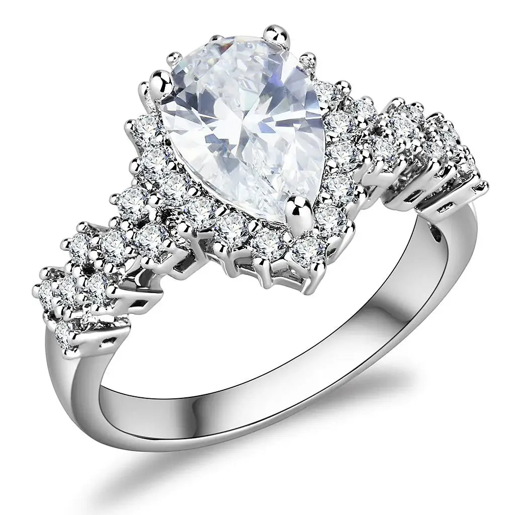3W1442 - Rhodium Brass Ring with AAA Grade CZ in Clear - Alamode - Flyclothing LLC